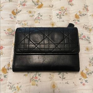 Christian Dior Vintage Cannage Black Trifold Wallet